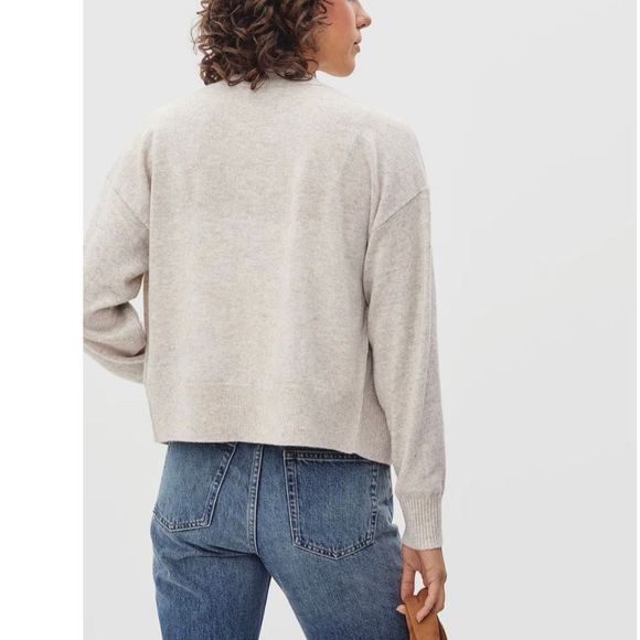 Everlane Womens Cropped Cashmere Cardigan Sweater Oatmeal Gray Canvas Heather S - Picture 12 of 15